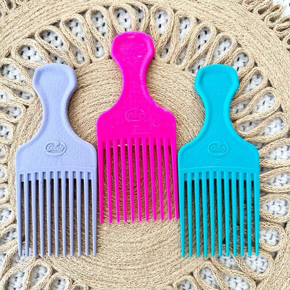 Goody Vintage Bold Colors Pink Teal Purple Reptile Textured Combs 3 Hair Picks main image 8